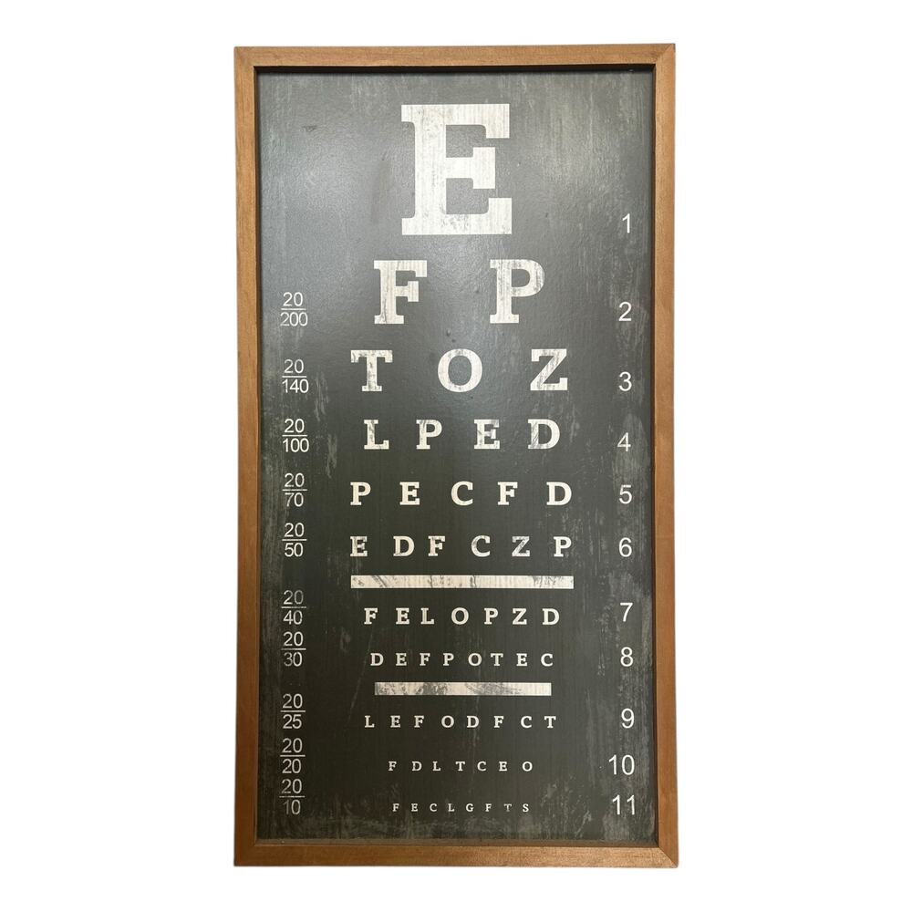 Vintage Style Snellen Eye Chart Wall Art Wood Frame 13x24
